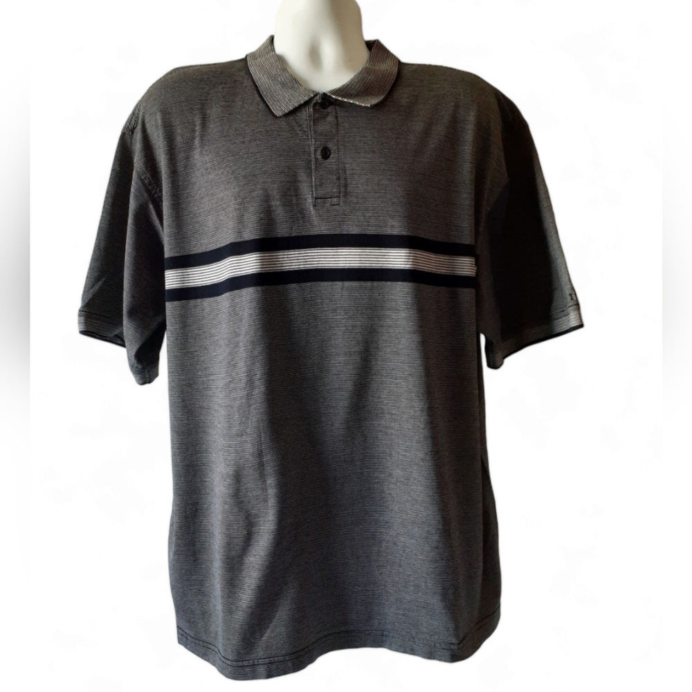 Izod men's black/gray pinstriped short-sleeve golf polo shirt size XXL